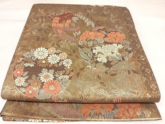 平和屋着物◎六通柄袋帯　唐織　花丸文　金糸　正絹　逸品　AABK4795yx