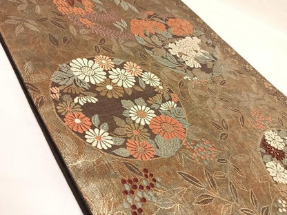平和屋着物◎六通柄袋帯　唐織　花丸文　金糸　正絹　逸品　AABK4795yx