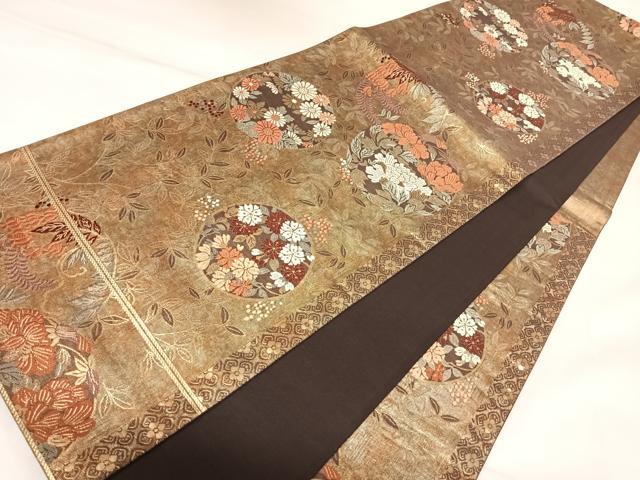 平和屋着物◎六通柄袋帯　唐織　花丸文　金糸　正絹　逸品　AABK4795yx