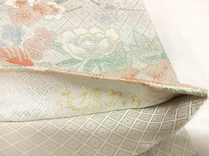 平和屋着物◎宝珠本佐賀錦　六通柄袋帯　草花文　九百錦　金銀糸　正絹　逸品　AABK4796yx