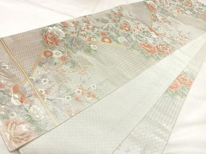 平和屋着物◎宝珠本佐賀錦　六通柄袋帯　草花文　九百錦　金銀糸　正絹　逸品　AABK4796yx