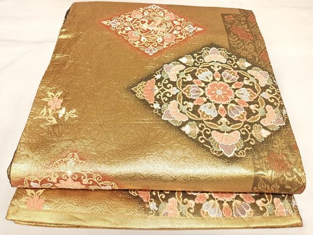 平和屋着物◎六通柄袋帯　唐織　鳳凰花文　金糸　正絹　逸品　AABK4798yx