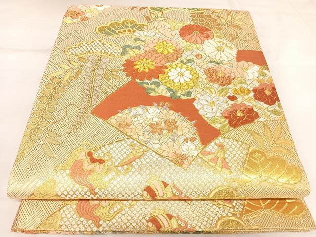 平和屋着物◎西陣　野々村織物謹製　本佐賀錦　六通柄袋帯　唐織　地紙花文　金銀糸　正絹　逸品　AABK4800yx