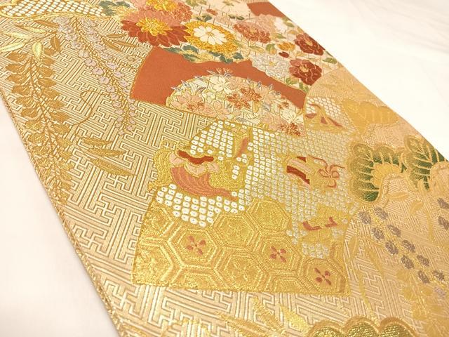 平和屋着物◎西陣　野々村織物謹製　本佐賀錦　六通柄袋帯　唐織　地紙花文　金銀糸　正絹　逸品　AABK4800yx