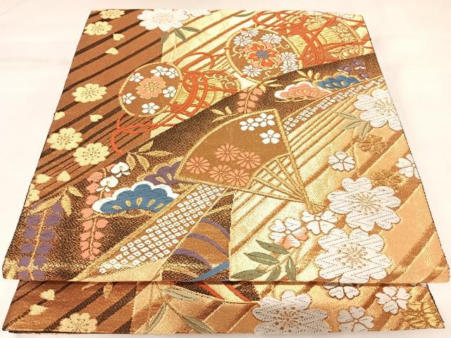 平和屋着物◎六通柄袋帯　唐織　花鼓文　金糸　正絹　逸品　AABK4801yx