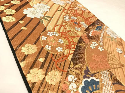 平和屋着物◎六通柄袋帯　唐織　花鼓文　金糸　正絹　逸品　AABK4801yx