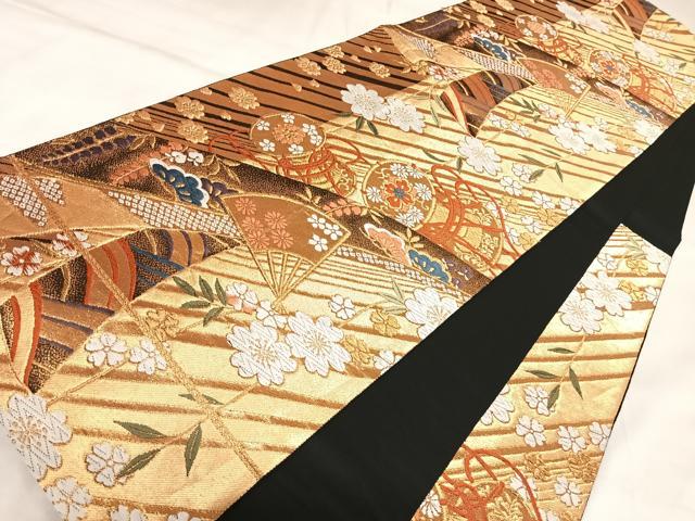 平和屋着物◎六通柄袋帯　唐織　花鼓文　金糸　正絹　逸品　AABK4801yx
