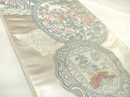 平和屋着物◎六通柄袋帯　唐織　花鳥文　金銀糸　正絹　逸品　AABK4804yx