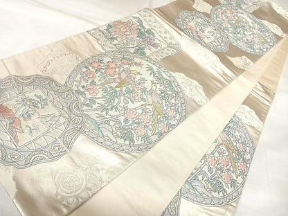 平和屋着物◎六通柄袋帯　唐織　花鳥文　金銀糸　正絹　逸品　AABK4804yx