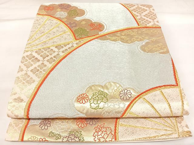 平和屋着物◎六通柄袋帯　聚楽扇面文様　金銀糸　正絹　逸品　AABK4810yx