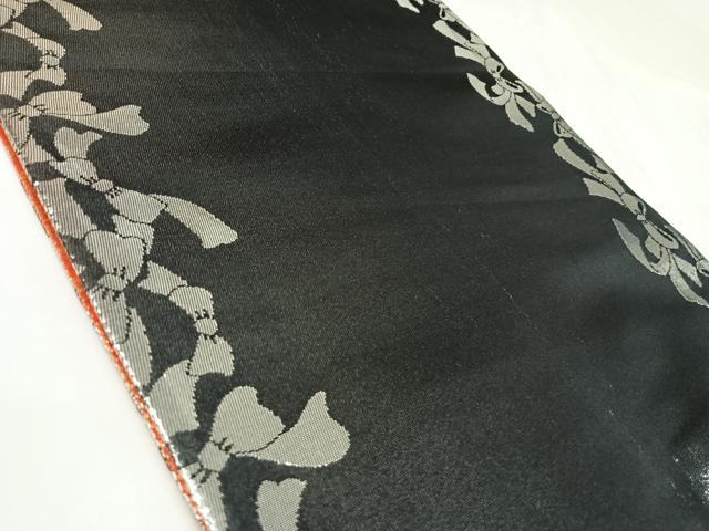 平和屋着物◎両面全通柄袋帯　結び紐文　黒地　金銀糸　正絹　逸品　AABK4812yx