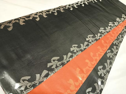 平和屋着物◎両面全通柄袋帯　結び紐文　黒地　金銀糸　正絹　逸品　AABK4812yx