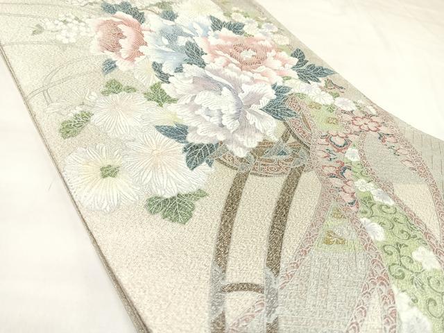 平和屋着物◎綴れ　太鼓柄袋帯　花車文　金銀糸　正絹　逸品　AABK4815yx