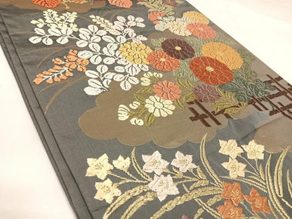 平和屋着物◎六通柄袋帯　唐織　草花文　金糸　正絹　逸品　AABK4816yx