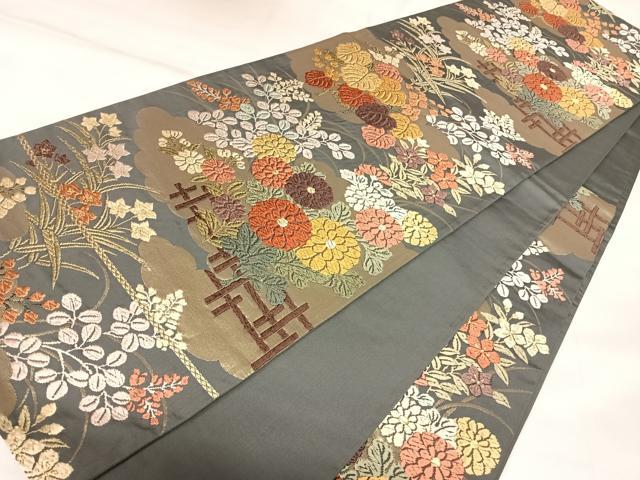 平和屋着物◎六通柄袋帯　唐織　草花文　金糸　正絹　逸品　AABK4816yx
