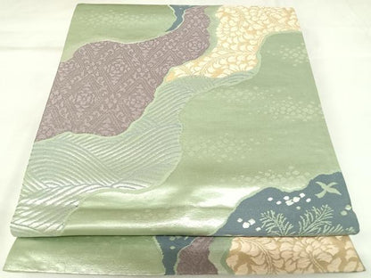 平和屋着物◎六通柄袋帯　唐織　道長飛鳥文　銀糸　正絹　逸品　AABK4817yx