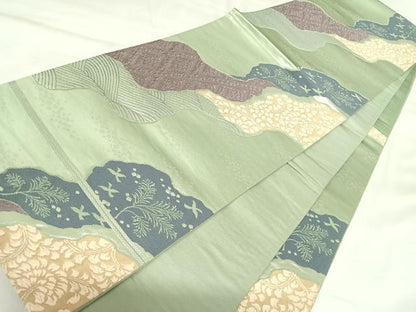 平和屋着物◎六通柄袋帯　唐織　道長飛鳥文　銀糸　正絹　逸品　AABK4817yx