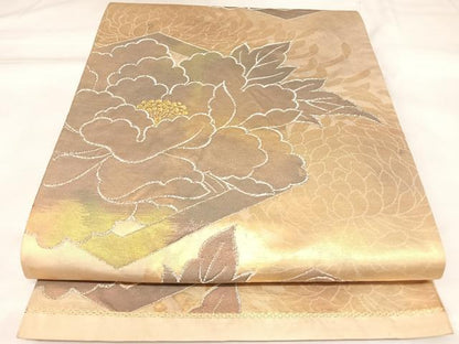 平和屋着物◎六通柄袋帯　亀甲草花文　金銀糸　正絹　逸品　AABK4818yx