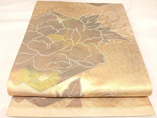 平和屋着物◎六通柄袋帯　亀甲草花文　金銀糸　正絹　逸品　AABK4818yx