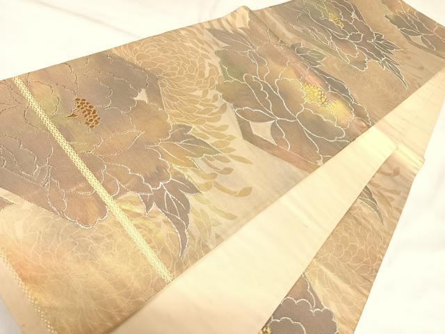 平和屋着物◎六通柄袋帯　亀甲草花文　金銀糸　正絹　逸品　AABK4818yx