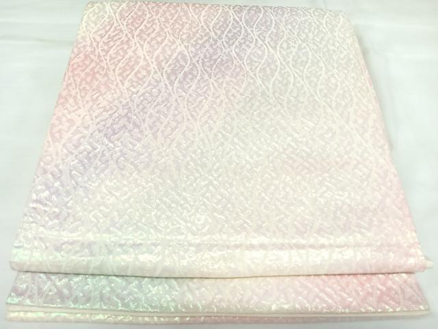 平和屋着物◎全通柄袋帯　変わり立涌文　銀糸　正絹　逸品　AABK4820yx