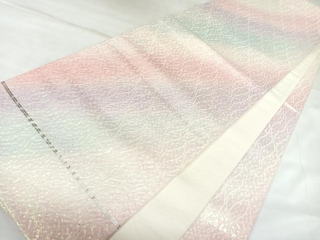 平和屋着物◎全通柄袋帯　変わり立涌文　銀糸　正絹　逸品　AABK4820yx