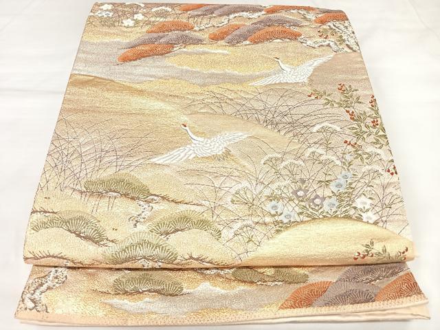 平和屋着物◎六通柄袋帯　唐織　飛鶴松文　金銀糸　正絹　逸品　AABK4822yx