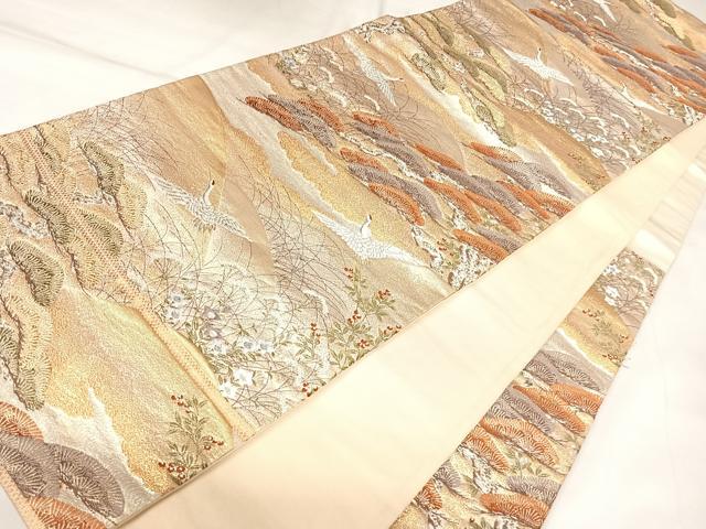 平和屋着物◎六通柄袋帯　唐織　飛鶴松文　金銀糸　正絹　逸品　AABK4822yx