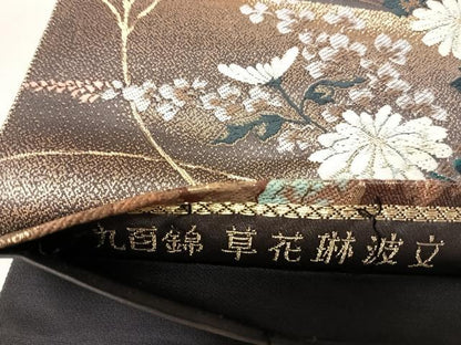 平和屋着物◎六通柄袋帯　唐織　草花琳波文　九百錦　金銀糸　正絹　逸品　AABK4823yx