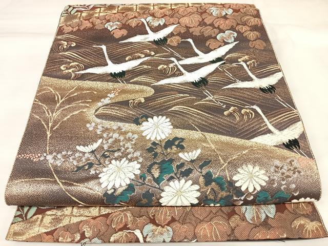 平和屋着物◎六通柄袋帯　唐織　草花琳波文　九百錦　金銀糸　正絹　逸品　AABK4823yx