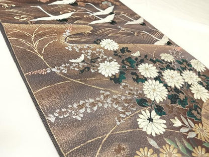 平和屋着物◎六通柄袋帯　唐織　草花琳波文　九百錦　金銀糸　正絹　逸品　AABK4823yx