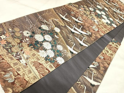 平和屋着物◎六通柄袋帯　唐織　草花琳波文　九百錦　金銀糸　正絹　逸品　AABK4823yx
