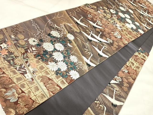 平和屋着物◎六通柄袋帯　唐織　草花琳波文　九百錦　金銀糸　正絹　逸品　AABK4823yx