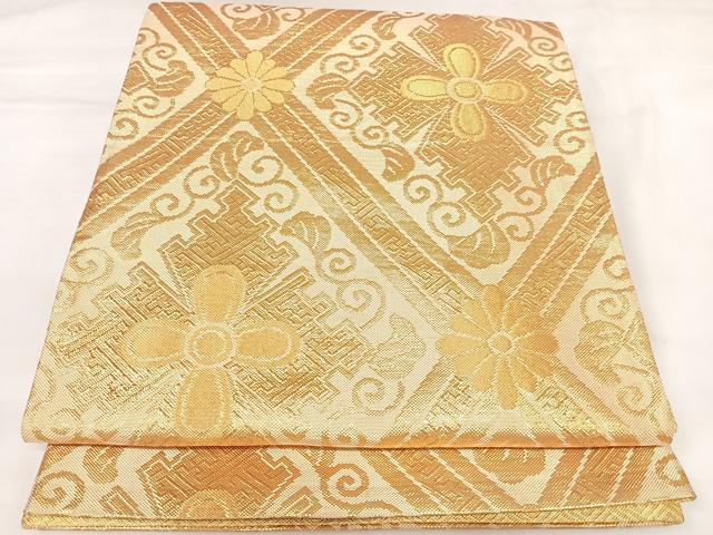 平和屋着物◎佐賀錦　六通柄袋帯　花格子　金糸　正絹　逸品　AABK4829yx