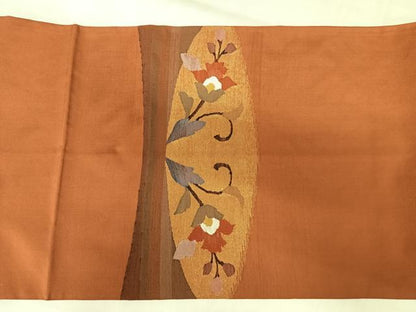 平和屋着物◎太鼓柄袋帯　すくい織　花唐草文　金糸　正絹　逸品　AABK4831yx