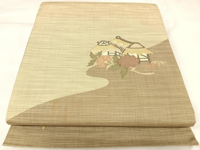 平和屋着物◎太鼓柄袋帯　風景花文　正絹　逸品　AABK4833yx