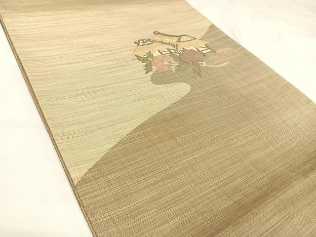 平和屋着物◎太鼓柄袋帯　風景花文　正絹　逸品　AABK4833yx