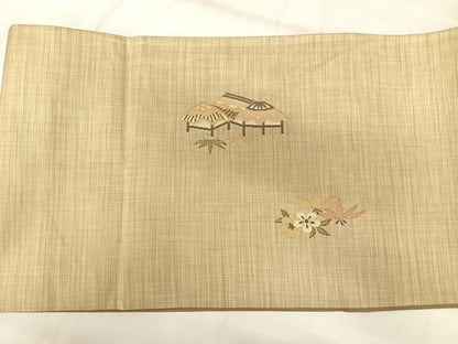 平和屋着物◎太鼓柄袋帯　風景花文　正絹　逸品　AABK4833yx