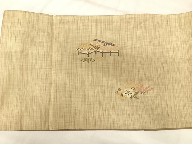 平和屋着物◎太鼓柄袋帯　風景花文　正絹　逸品　AABK4833yx