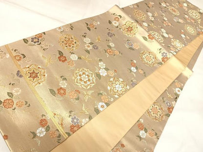 平和屋着物◎六通柄袋帯　唐織　鳳凰花文　金糸　正絹　逸品　AABK4834yx