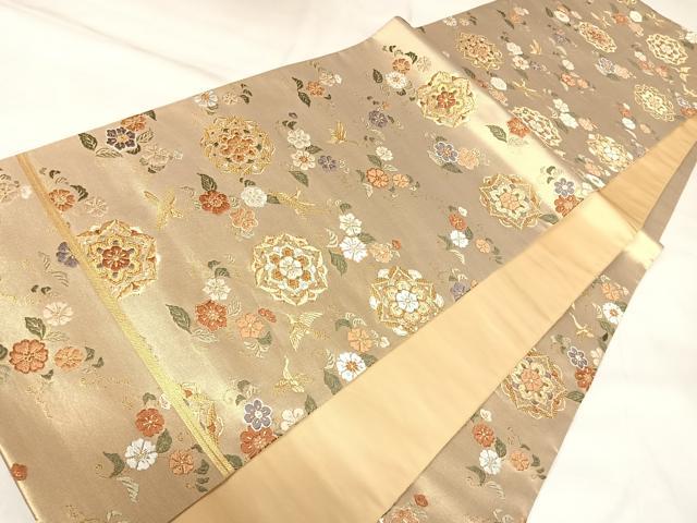 平和屋着物◎六通柄袋帯　唐織　鳳凰花文　金糸　正絹　逸品　AABK4834yx