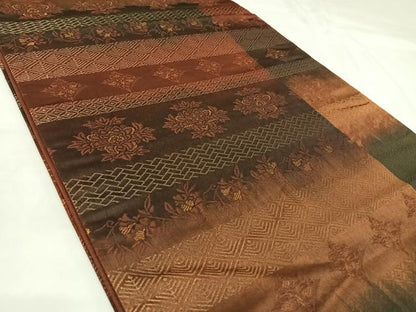 平和屋着物◎全通柄袋帯　洋花文　金糸　正絹　逸品　AABK4839yx