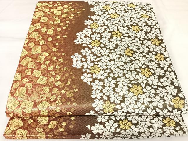 平和屋着物◎全通柄袋帯　楽楽　舞花文　金糸　正絹　逸品　AABK4842yx