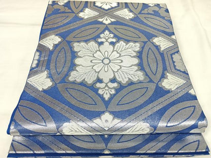 平和屋着物◎六通柄袋帯　花丸文　銀糸　正絹　逸品　AABK4843yx