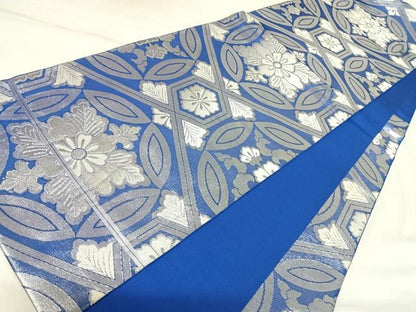 平和屋着物◎六通柄袋帯　花丸文　銀糸　正絹　逸品　AABK4843yx
