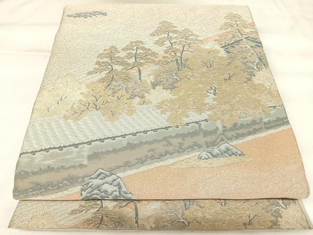 平和屋着物◎山喜織物謹製　萬葉　紹巴　全通柄袋帯　風景文　正絹　逸品　AABK4847yx