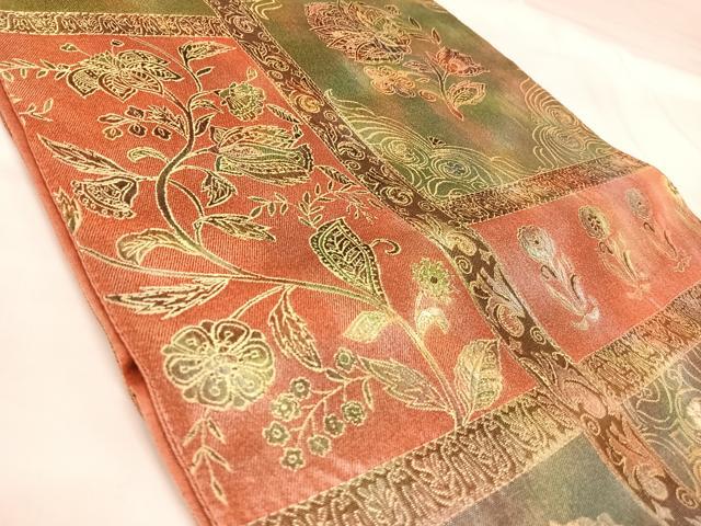 平和屋着物◎六通柄袋帯　更紗花文　正絹　逸品　AABK4848yx