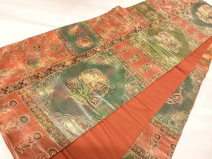 平和屋着物◎六通柄袋帯　更紗花文　正絹　逸品　AABK4848yx