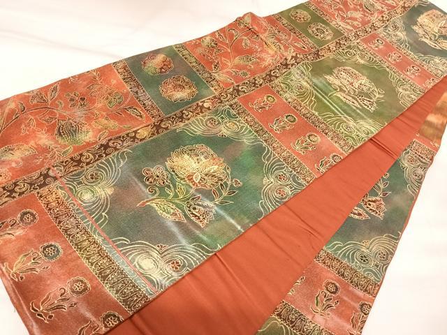 平和屋着物◎六通柄袋帯　更紗花文　正絹　逸品　AABK4848yx