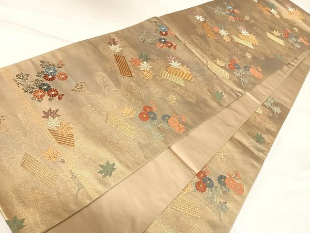 平和屋着物◎六通柄袋帯　唐織　流水花文　金糸　正絹　逸品　AABK4849yx